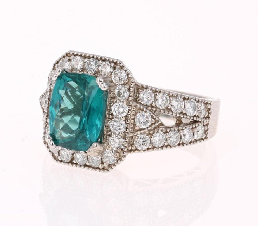 Contemporary 4.13 Carat Apatite Diamond White Gold Cocktail Ring For Sale