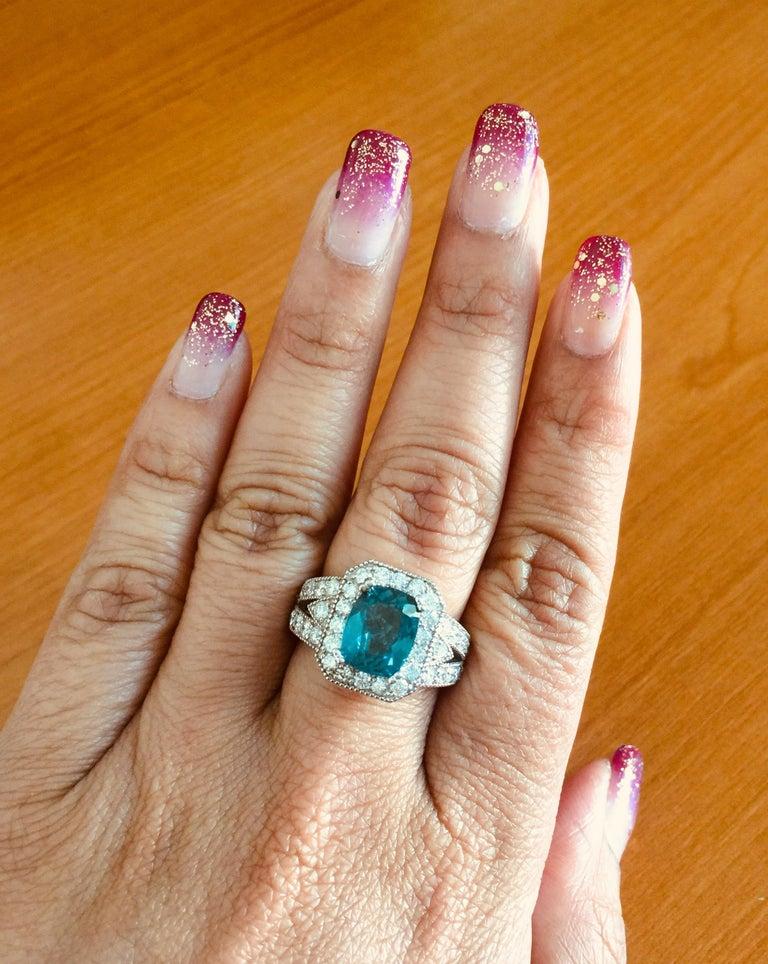 Cushion Cut 4.13 Carat Apatite Diamond White Gold Cocktail Ring For Sale