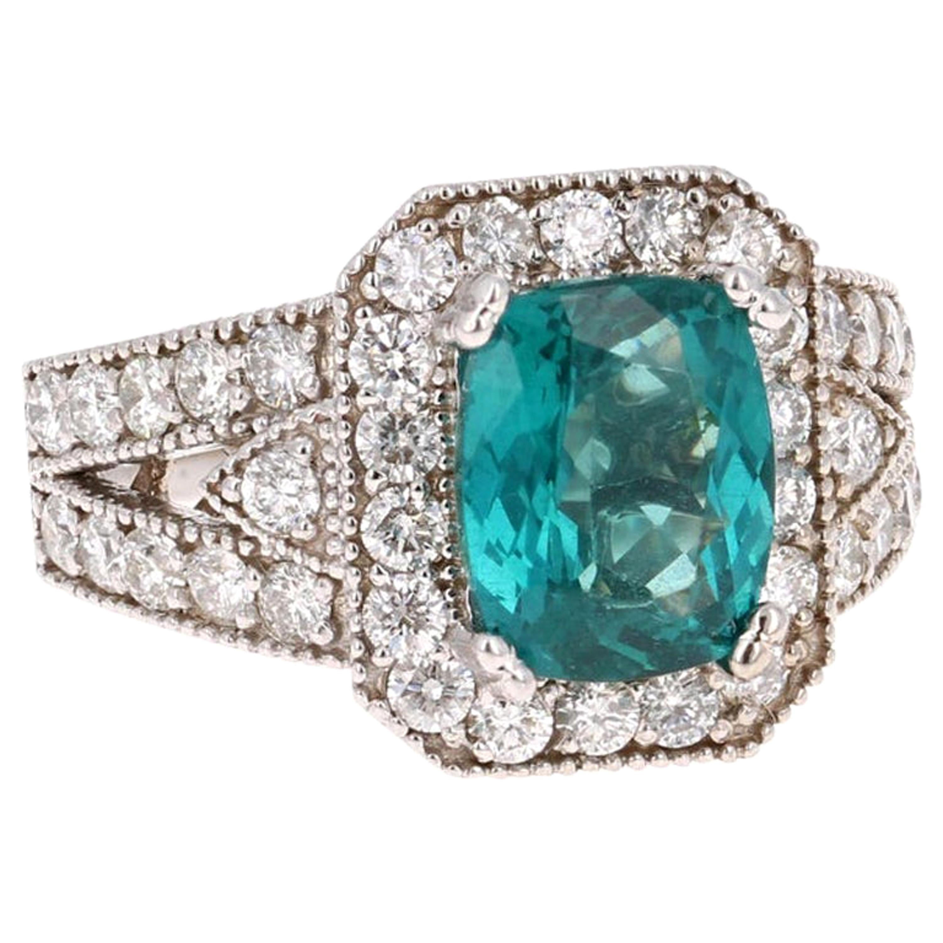 4.13 Carat Apatite Diamond White Gold Cocktail Ring For Sale