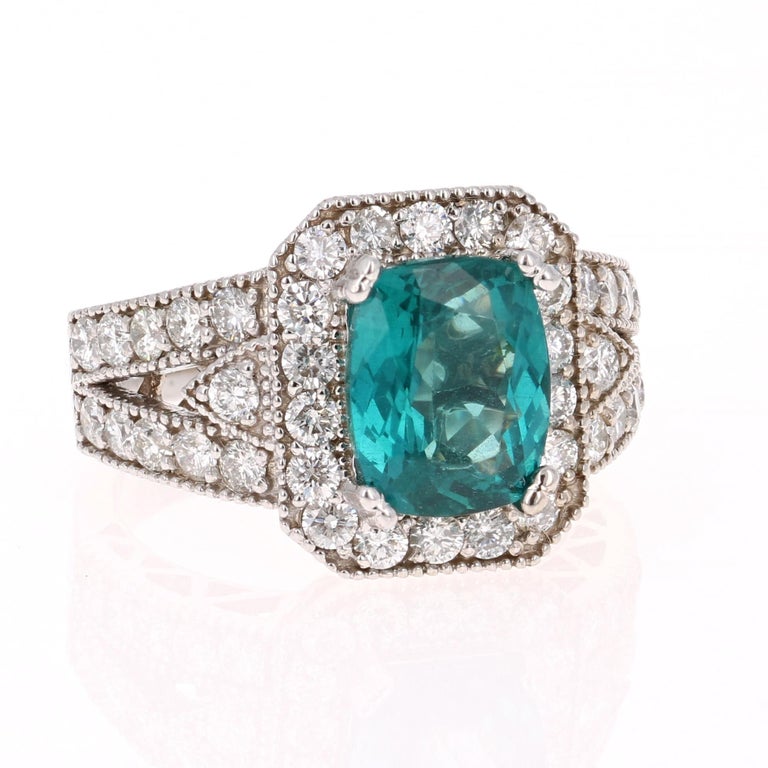 4.13 Carat Apatite Diamond White Gold Engagement Ring For Sale at 1stDibs