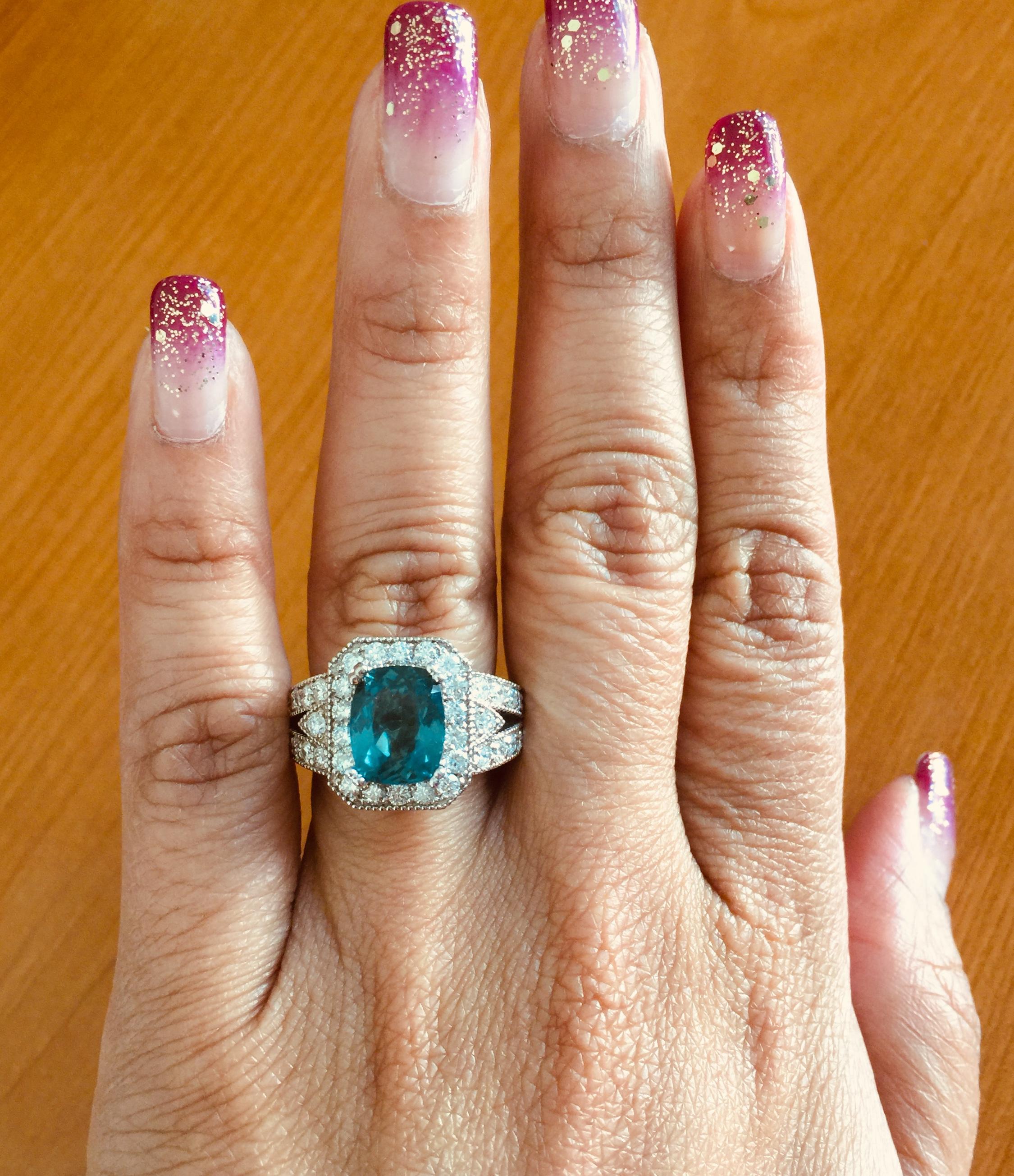 Women's 4.13 Carat Apatite Diamond White Gold Engagement Ring