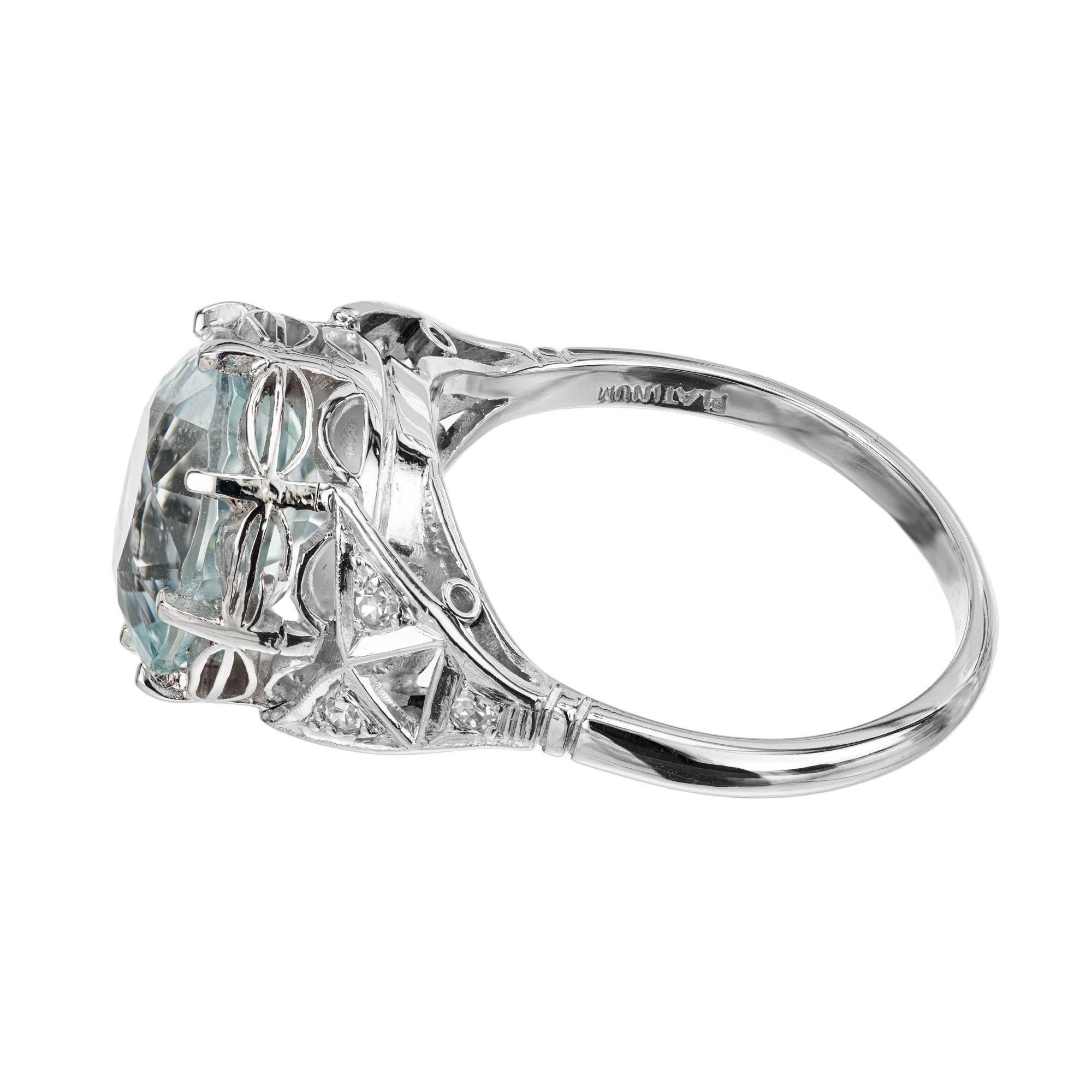 Women's 4.13 Carat Aquamarine Diamond Platinum Art Deco Ring  For Sale
