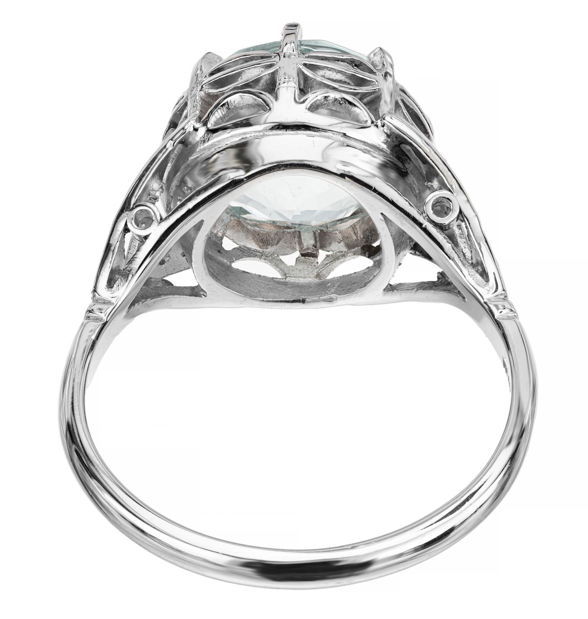 4.13 Carat Aquamarine Diamond Platinum Art Deco Ring For Sale 1