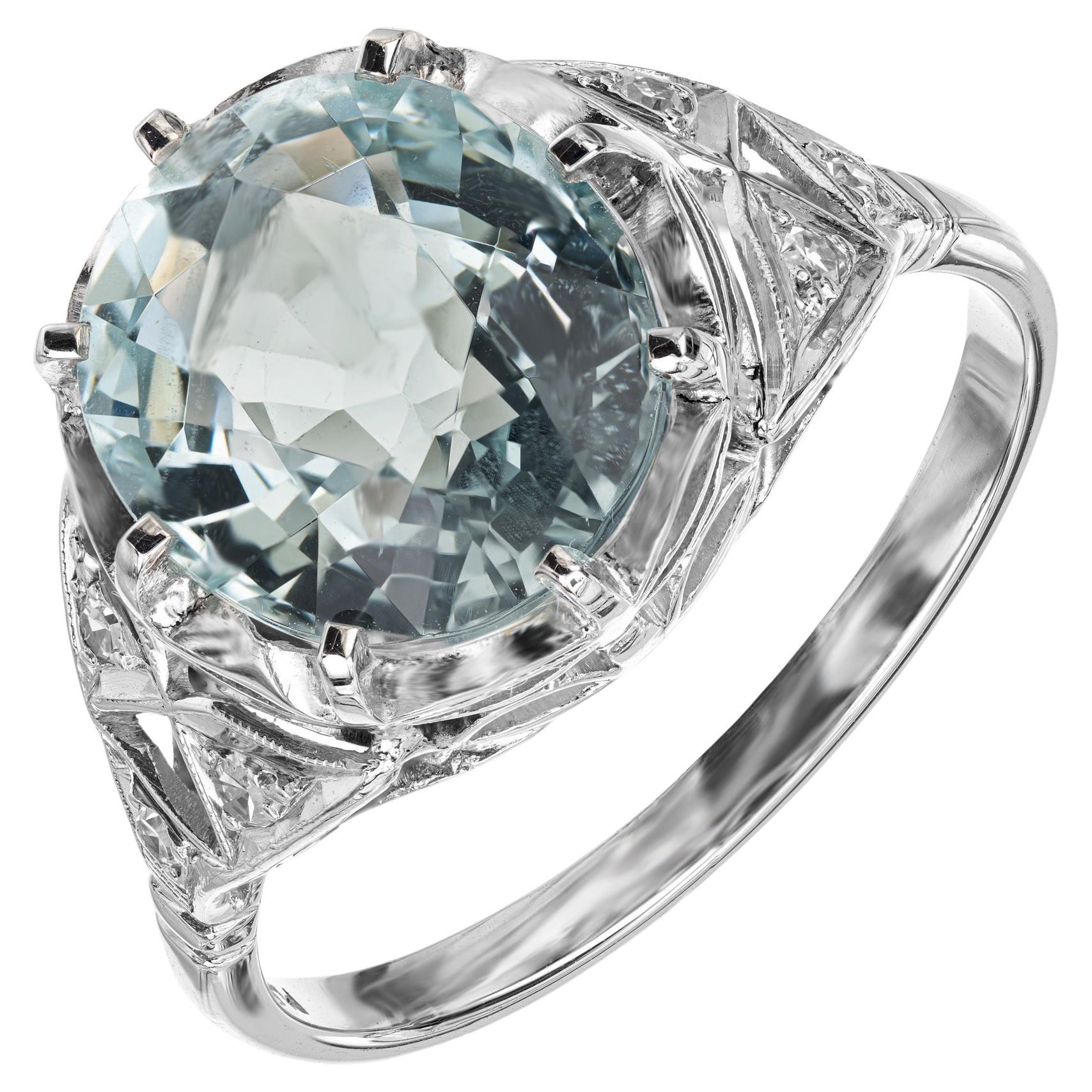 4,13 Karat Aquamarin Diamant Platin Art Deco Ring 
