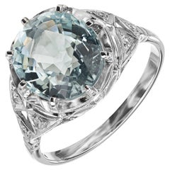 Antique 4.13 Carat Aquamarine Diamond Platinum Art Deco Ring 