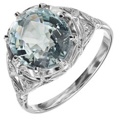 Bague Art déco en platine avec aigue-marine et diamant de 4,13 carats 