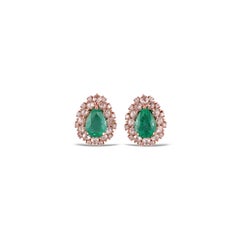 4.13  Carat Clear Zambian Emerald & Diamond Stud Earring in 18K gold