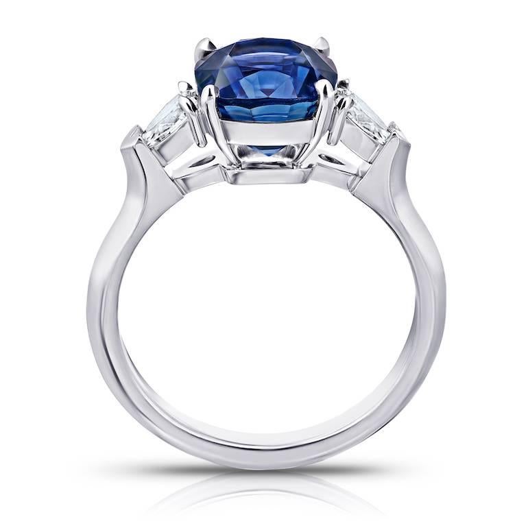 Contemporary 4.13 Carat Cushion Blue Sapphire and Diamond Platinum Ring