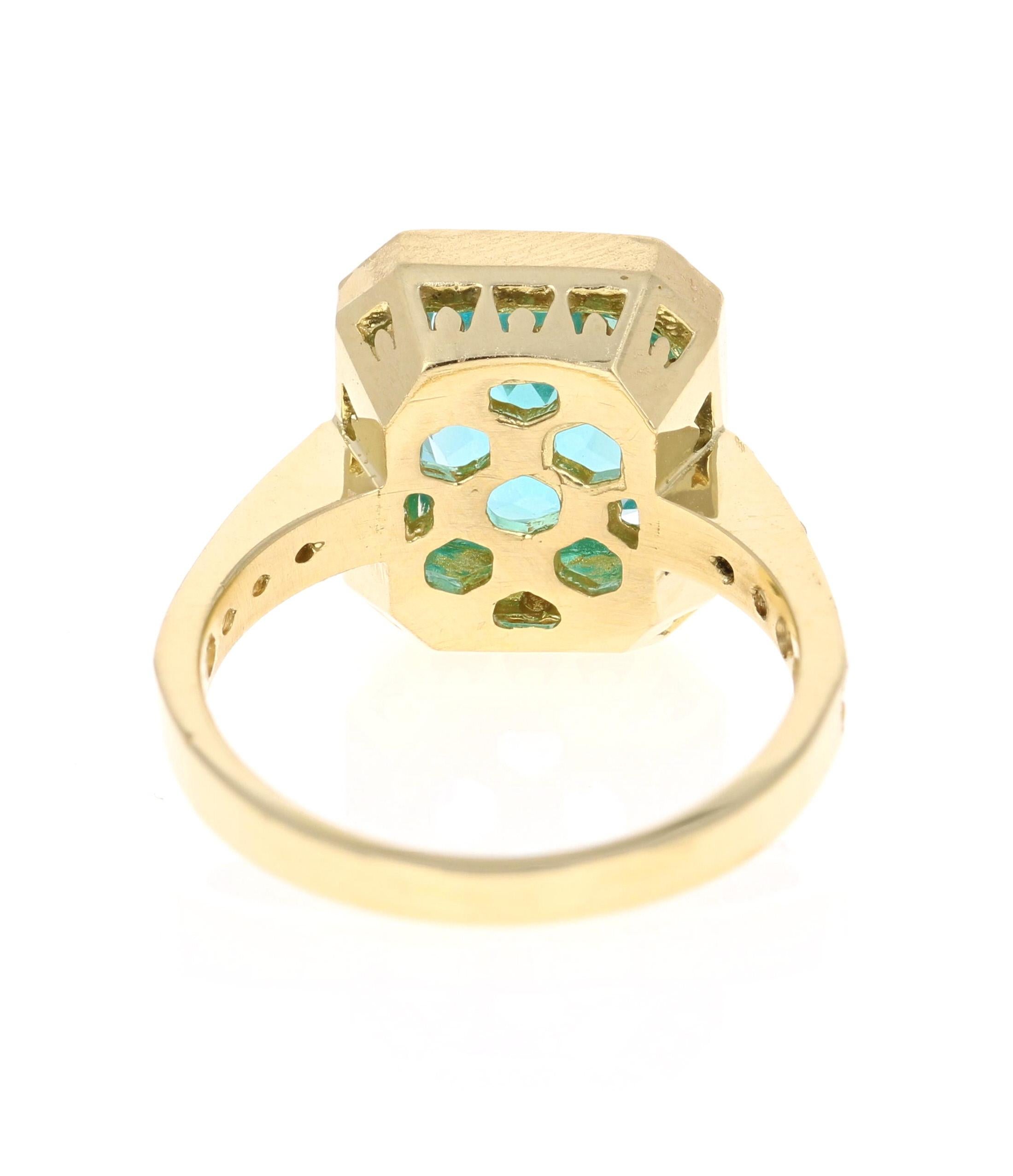 4.13 Carat Cushion Cut Apatite Diamond Ring 18 Karat Yellow Gold Engagement Ring In New Condition For Sale In Los Angeles, CA