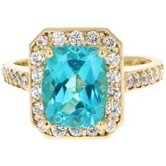 Verlobungsring aus 18 Karat Gelbgold mit 4,13 Karat Apatit im Kissenschliff und Diamant