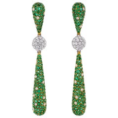 4.13 Carat Emerald and Diamond Dangle Cocktail Earring