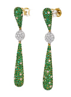 4.13 Carat Emerald and Diamond Dangle Cocktail Earring