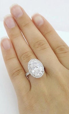 4.13 Carat GIA Type IIa Oval Diamond Ring with Diamond Halo in Platinum