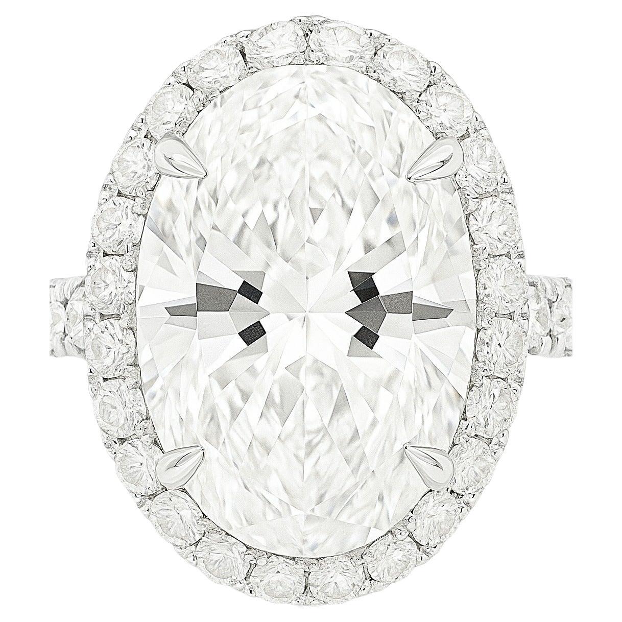 4.13 Carat GIA Type IIa Oval Diamond Ring with Diamond Halo in Platinum For Sale
