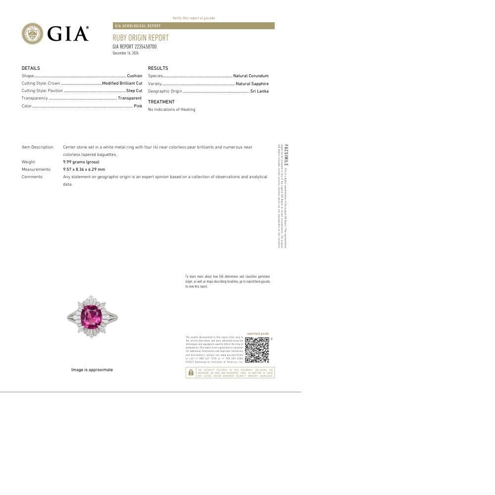 Bague en platine avec saphir rose non chauffé de 4,13 carats et diamants certifiés GIA en vente 1