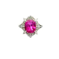 4.13 Carat No-Heat Pink Sapphire Diamond Platinum Ring, GIA Certified