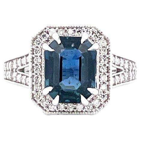 4.13 Carat No-Heat Sapphire and Diamond Ring in 18K White Gold