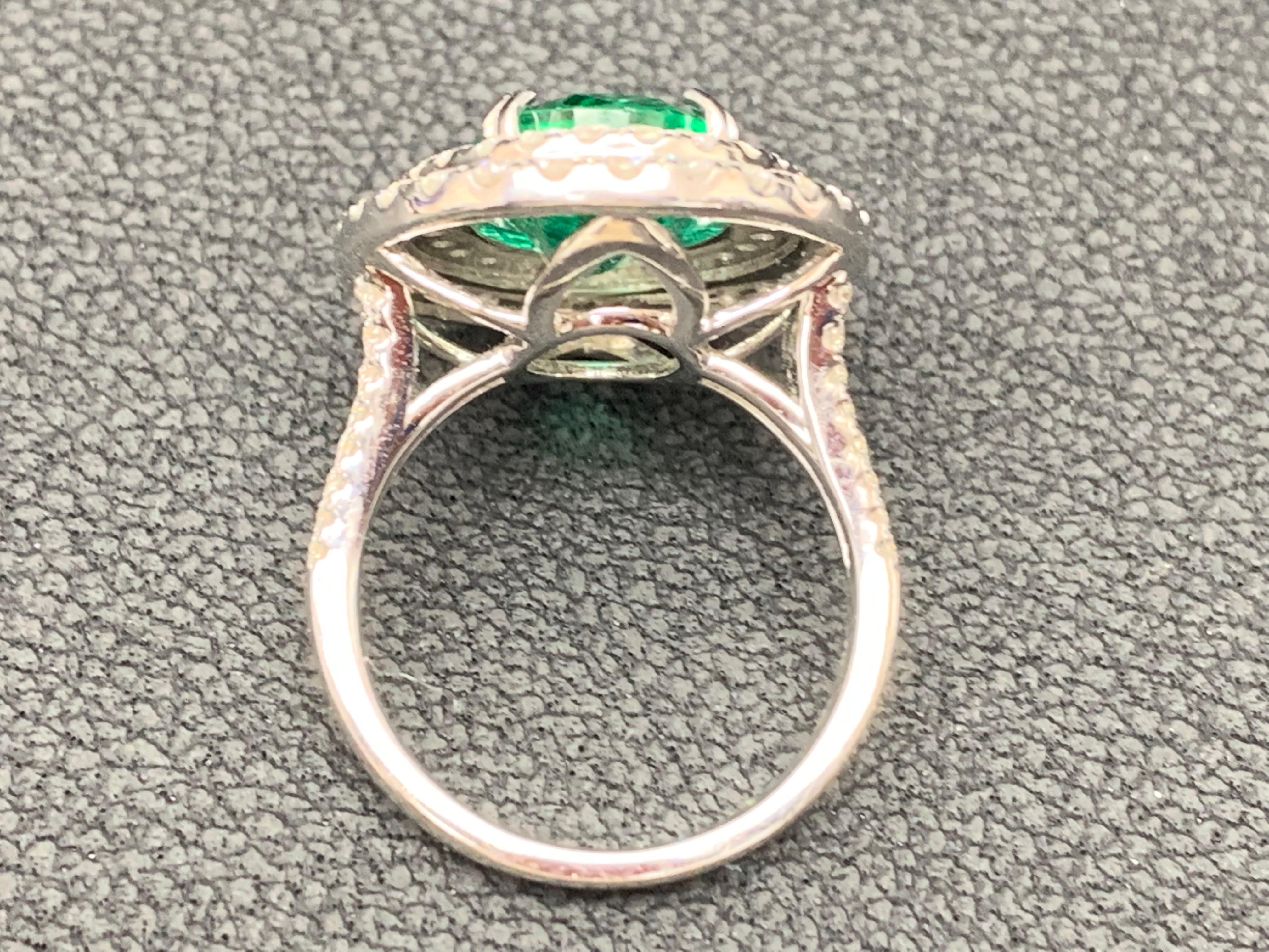 4.13 Carat Oval Cut Emerald and Diamond Engagement Ring in 18K White Gold In New Condition For Sale In NEW YORK, NY