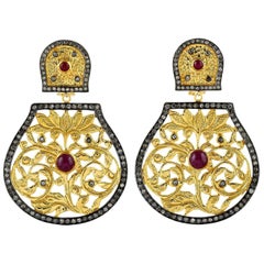 Ruby Diamond 18 Karat Gold Lotus Earrings Ruby Diamond 18 Karat Gold Lotus Earrings