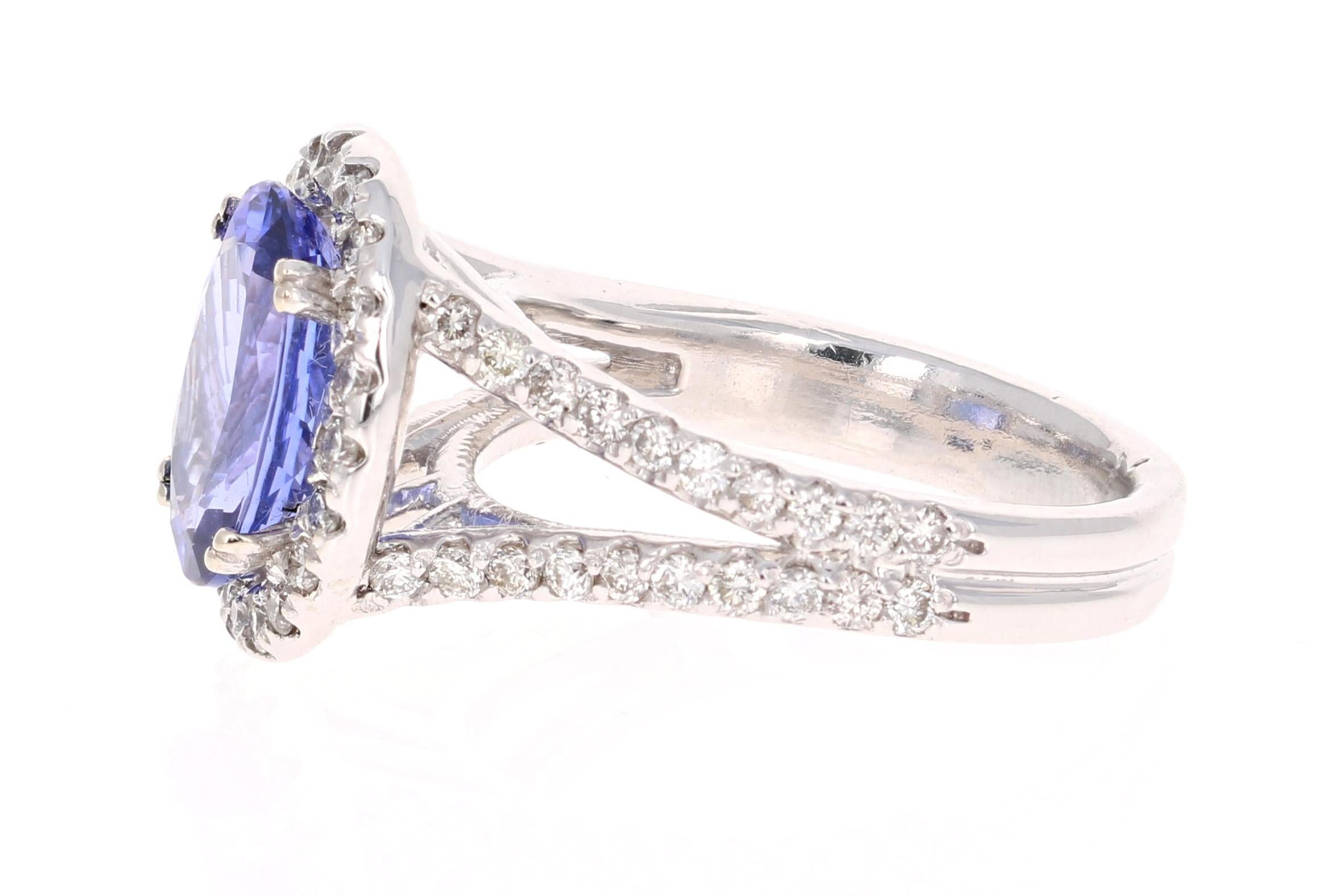 Contemporary Tanzanite Diamond White Gold Engagement Ring For Sale