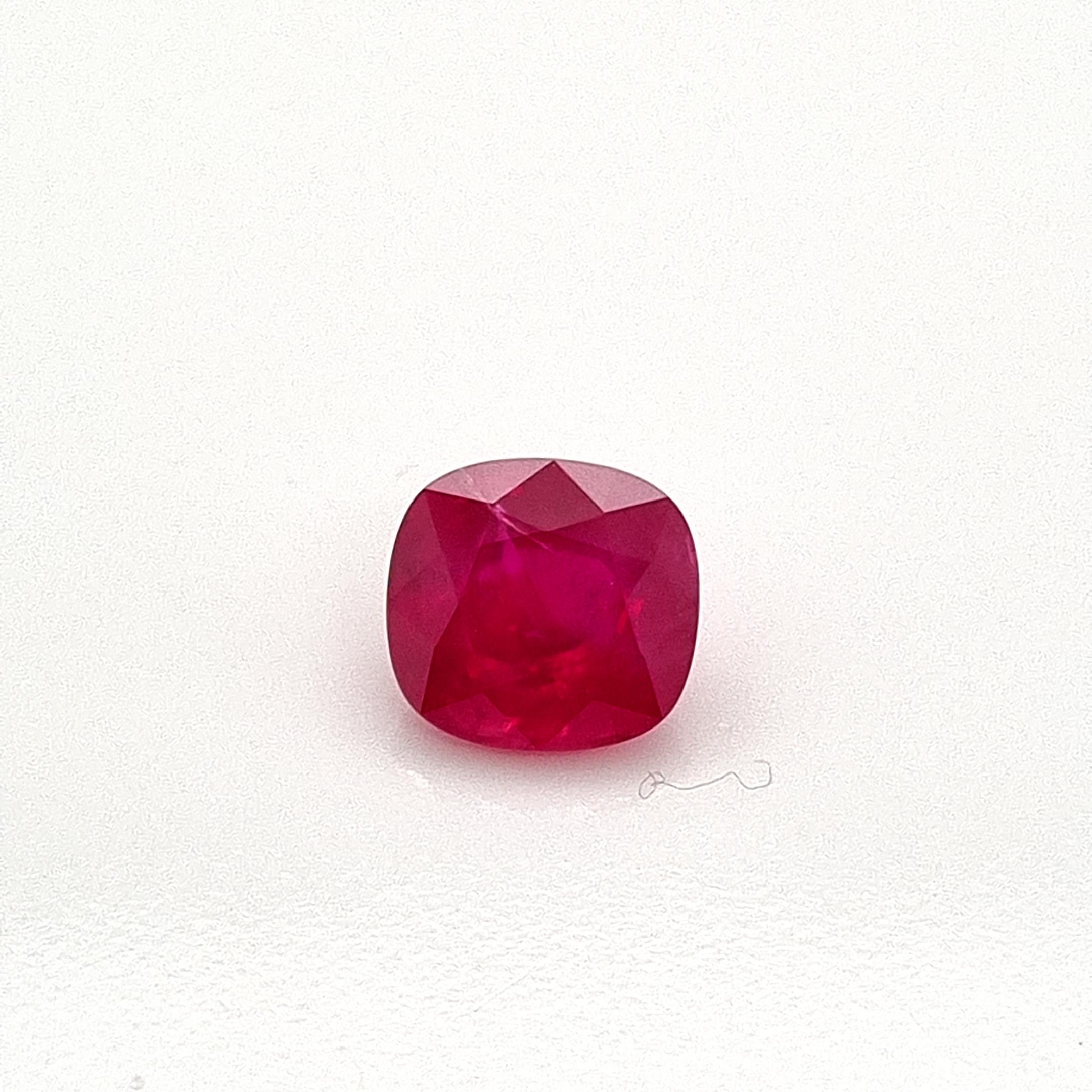 A 4.13 carat Unheated Burmese Ruby.

A Cushion cut, high quality unheated Burmese Ruby. 

Accompanied by a Gubelin Gemmological laboratory certificate dated 5th January 2022 stating that the ruby is of Burmese origin with no indications of heat