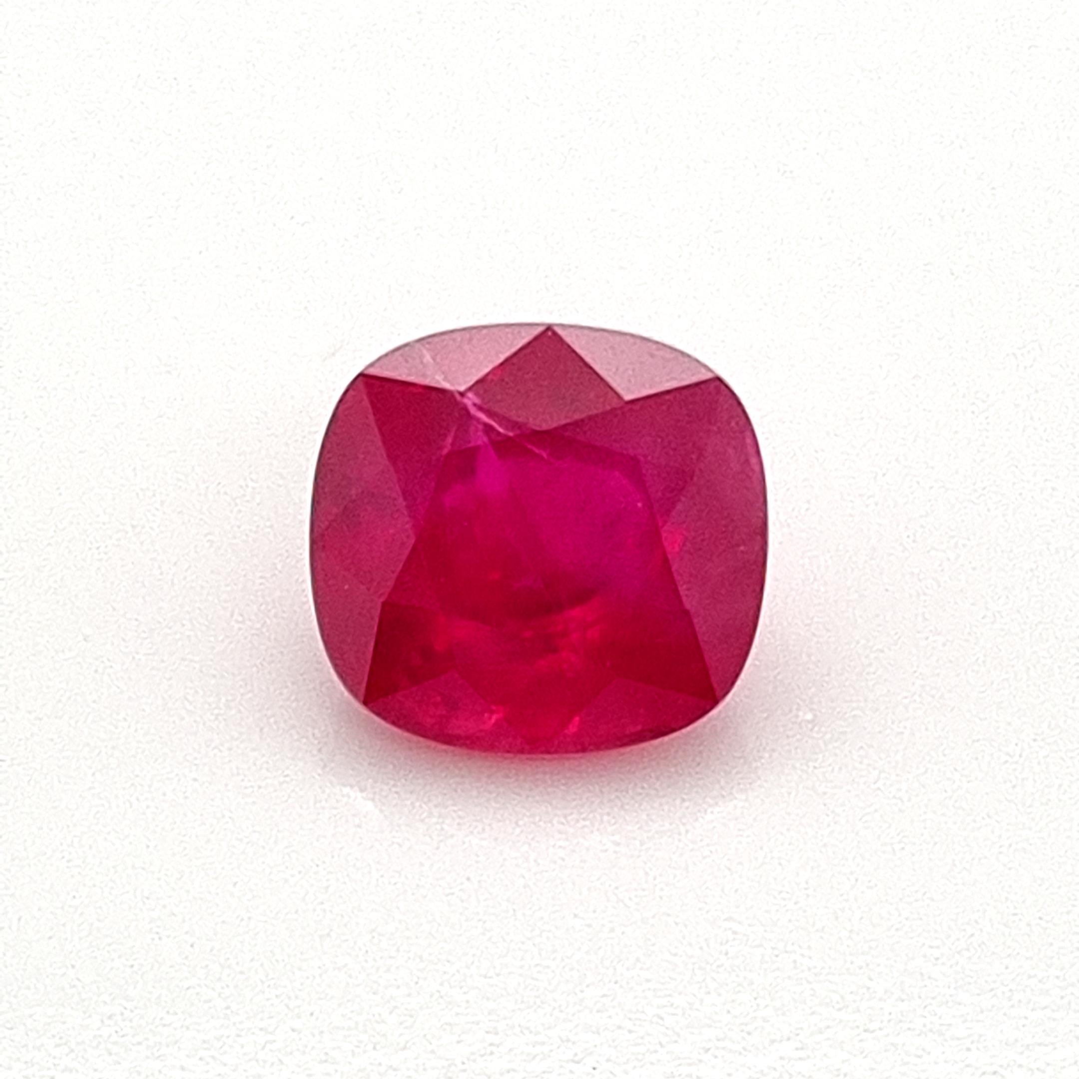 Cushion Cut 4.13 carat unheated Burmese Ruby  For Sale