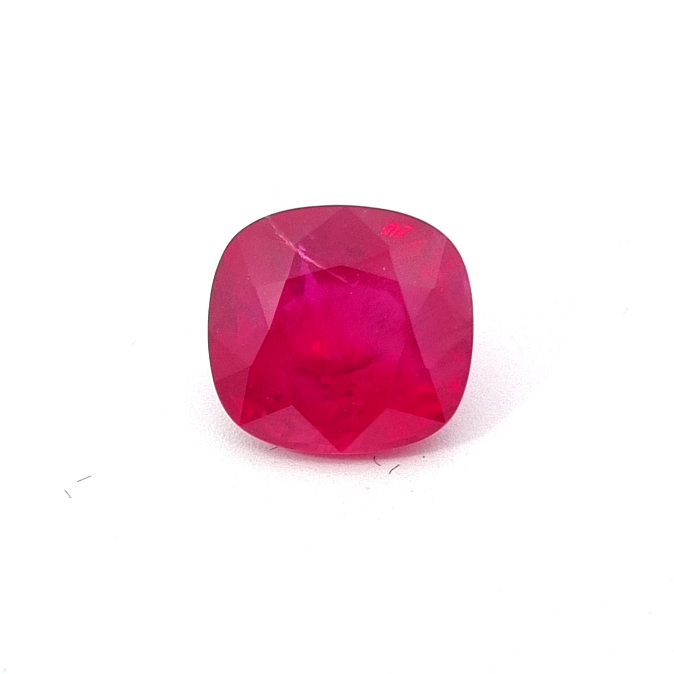Cushion Cut 4.13 carat unheated Burmese Ruby  For Sale