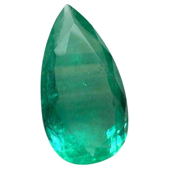 4.13 Carat Unique Color Bands Colombian Emerald - Pear Cut Teardrop Loose For Sale