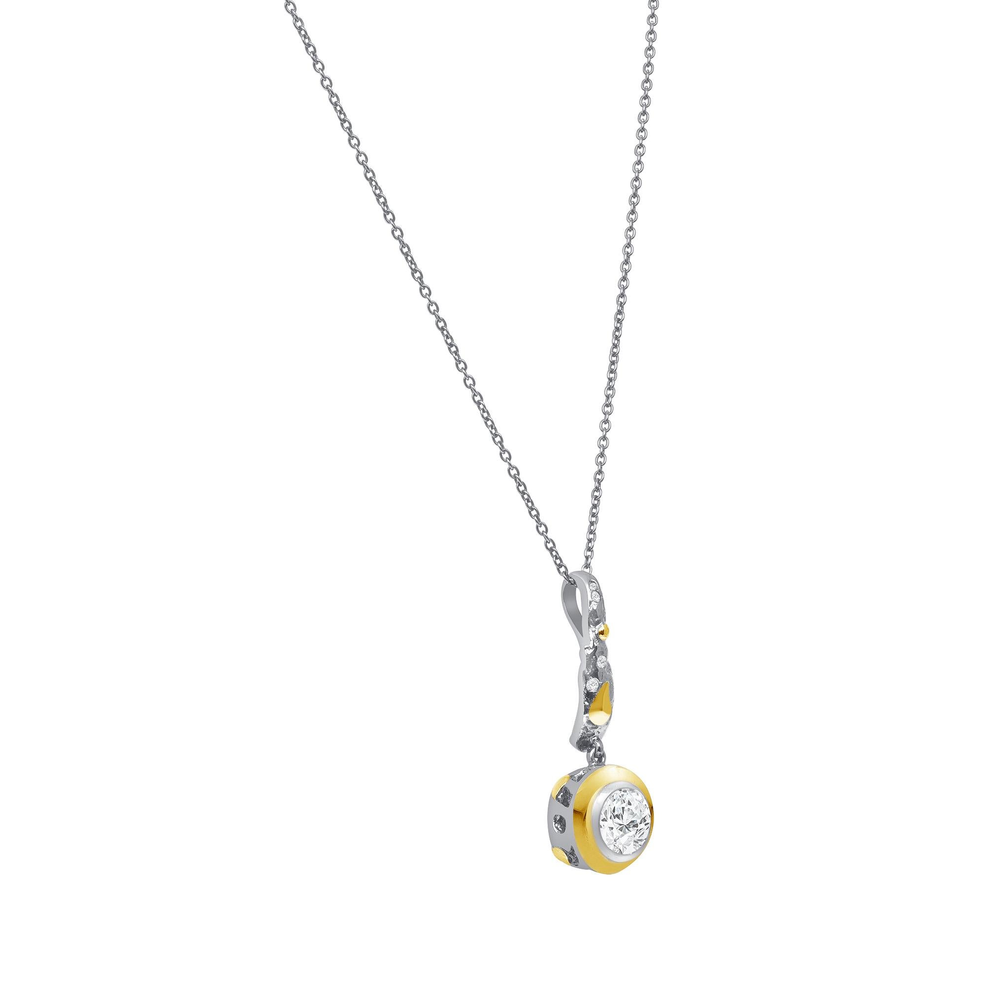 4,13 Karat Weißer Topas Diamant Sterling Silber Gelbgold Anhänger Halskette (Arts and Crafts) im Angebot