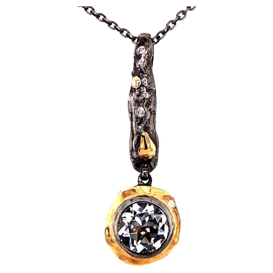 Collier à pendentif en argent sterling et or jaune avec topaze blanche de 4,13 carats et diamants