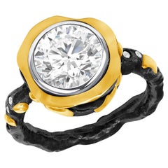 Solitär-Ring aus Gelbgold mit 4,13 Karat weißem Topas und Diamant