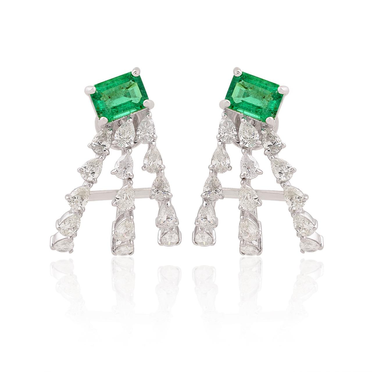 Mixed Cut 4.13 Carats Zambian Emerald Diamond 14 Karat Gold Hoop Stud Earrings For Sale
