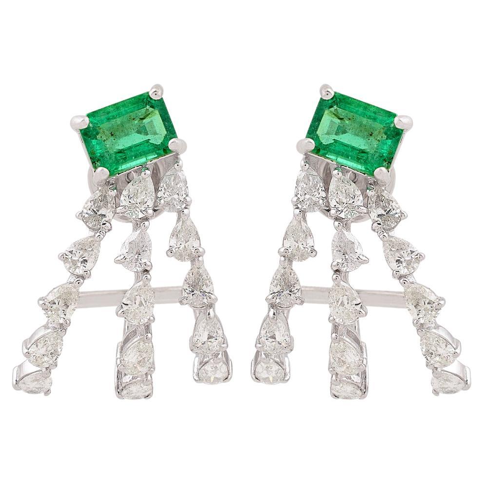 4.13 Carats Zambian Emerald Diamond 14 Karat Gold Hoop Stud Earrings