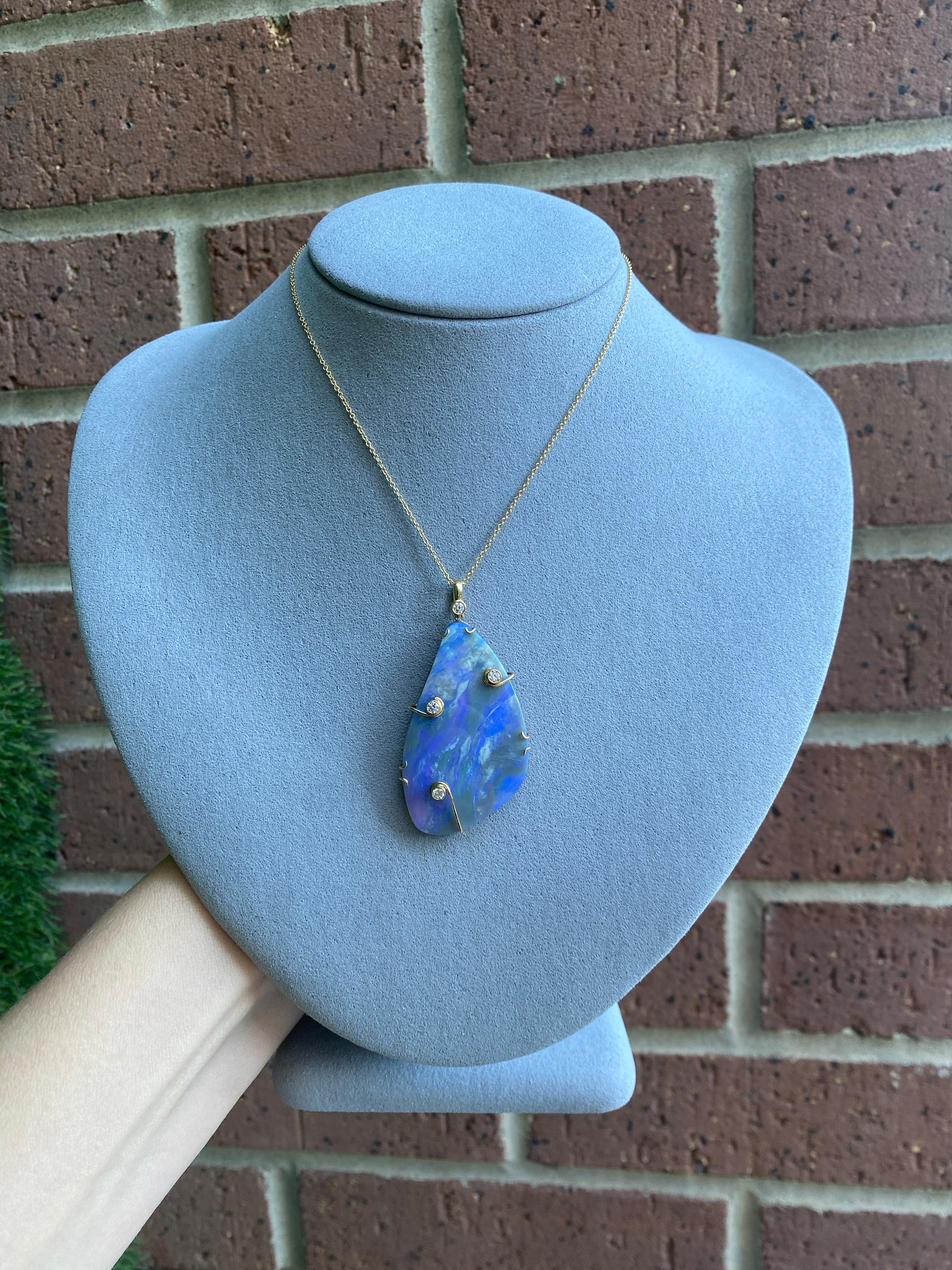 Collana in oro giallo 18k con opale Boulder e diamanti incastonati da 41,30 carati in vendita 6
