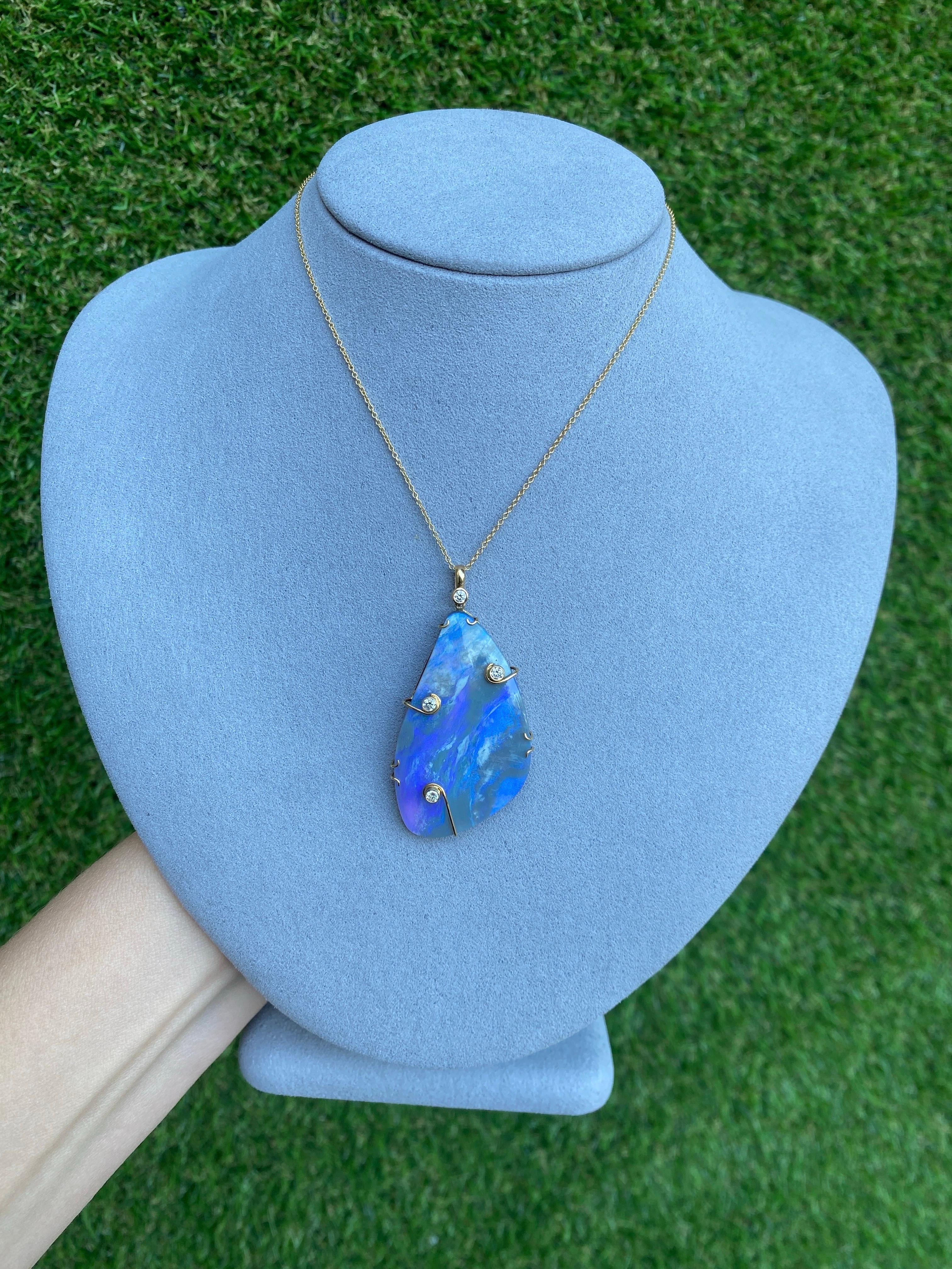 Collana in oro giallo 18k con opale Boulder e diamanti incastonati da 41,30 carati in vendita 12