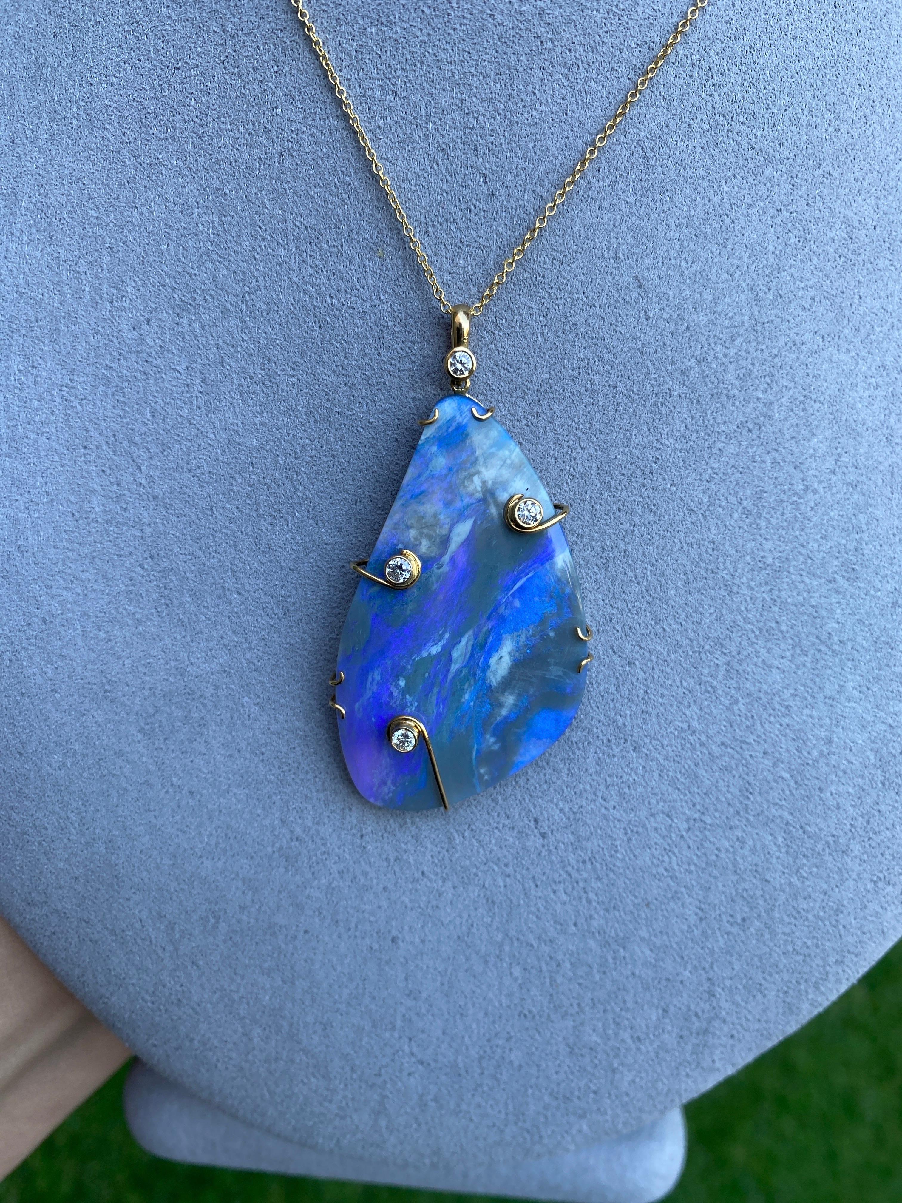 Collana in oro giallo 18k con opale Boulder e diamanti incastonati da 41,30 carati in vendita 14