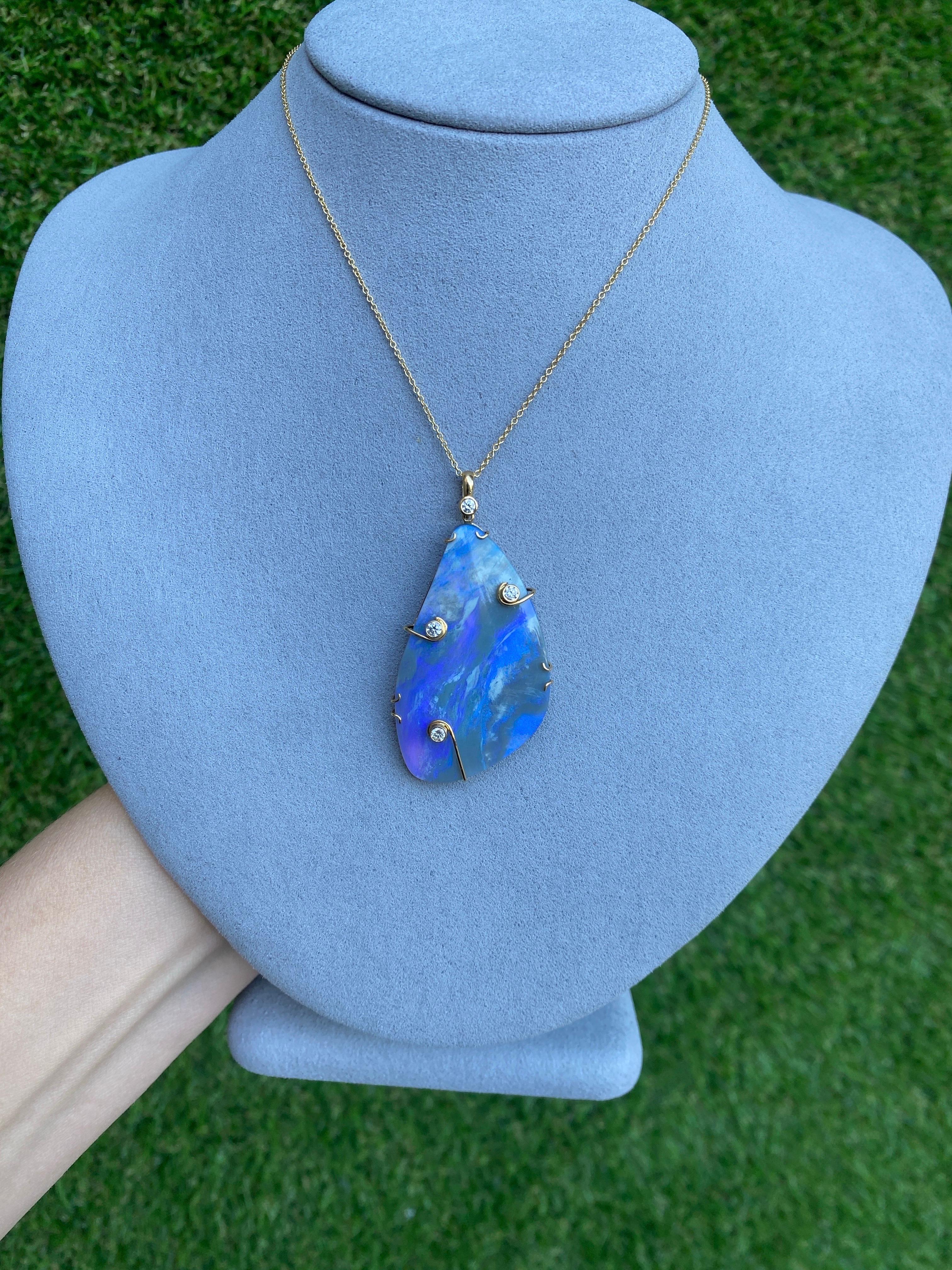 Collana in oro giallo 18k con opale Boulder e diamanti incastonati da 41,30 carati in vendita 15