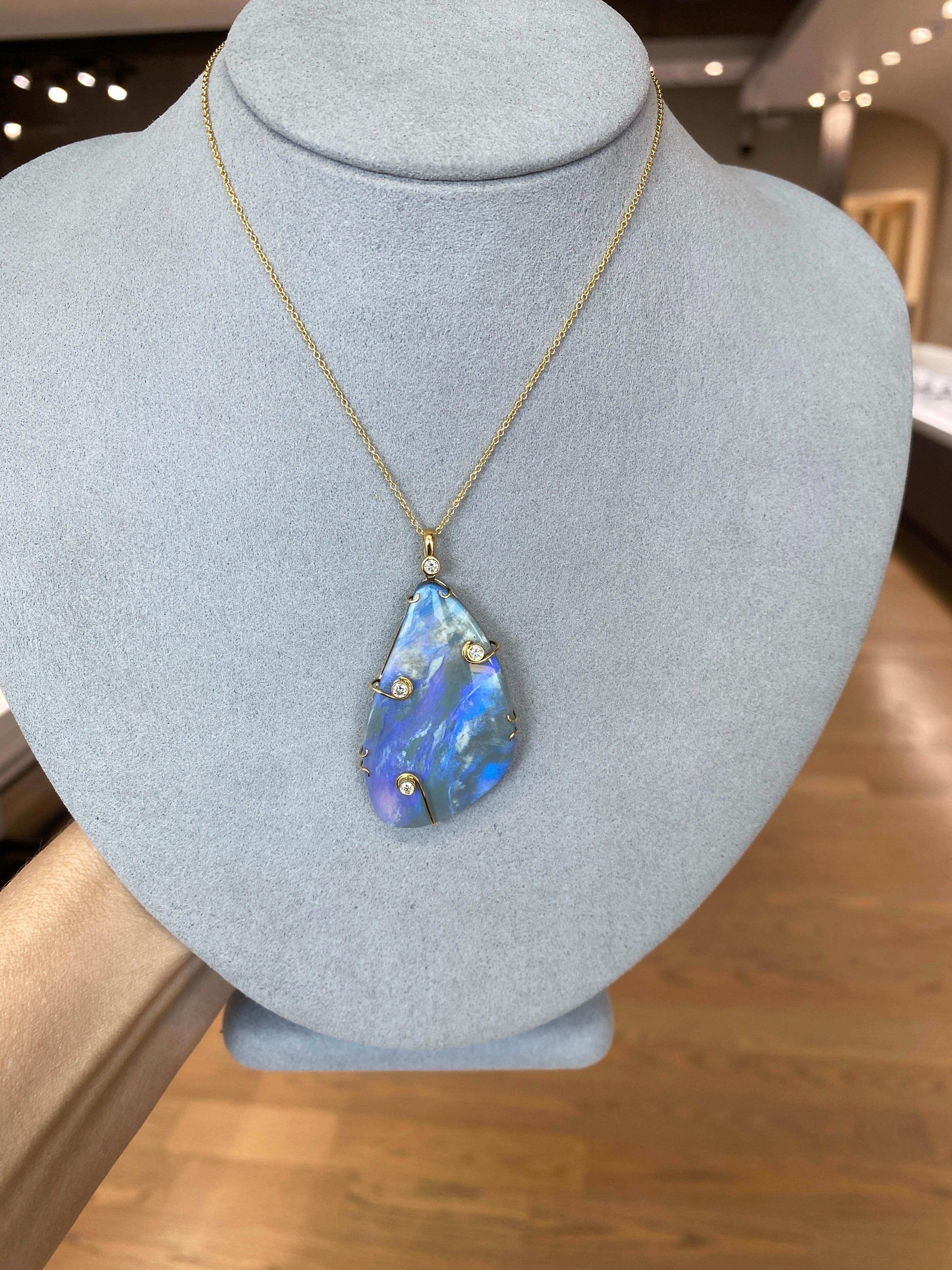 Collana in oro giallo 18k con opale Boulder e diamanti incastonati da 41,30 carati in vendita 2
