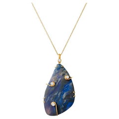 41,30 Karat Boulder Opal & Diamant-Anhänger in Lünette gefasst 18k Gelbgold Halskette