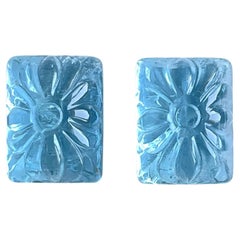 41.30 Carats Aquamarine Carved 2 Piece Jewelry Set Natural Gem Top Quality Color