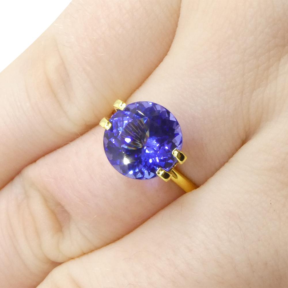 Description:

Gem Type: Tanzanite 
Number of Stones: 1
Weight: 4.13 cts
Measurements: 9.83 x 9.83 x 6.30 mm mm
Shape: Round
Cutting Style Crown: Brilliant Cut
Cutting Style Pavilion: Brilliant Cut 
Transparency: Transparent
Clarity: Loupe