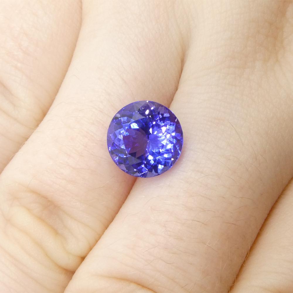 Women's or Men's 4.13ct Round Violet Blue Tanzanite from Tanzania For Sale