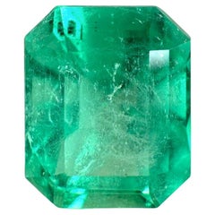 4.13ct Vibrant Green Classic Emerald Cut Colombian Gem 10x8 Genuine May