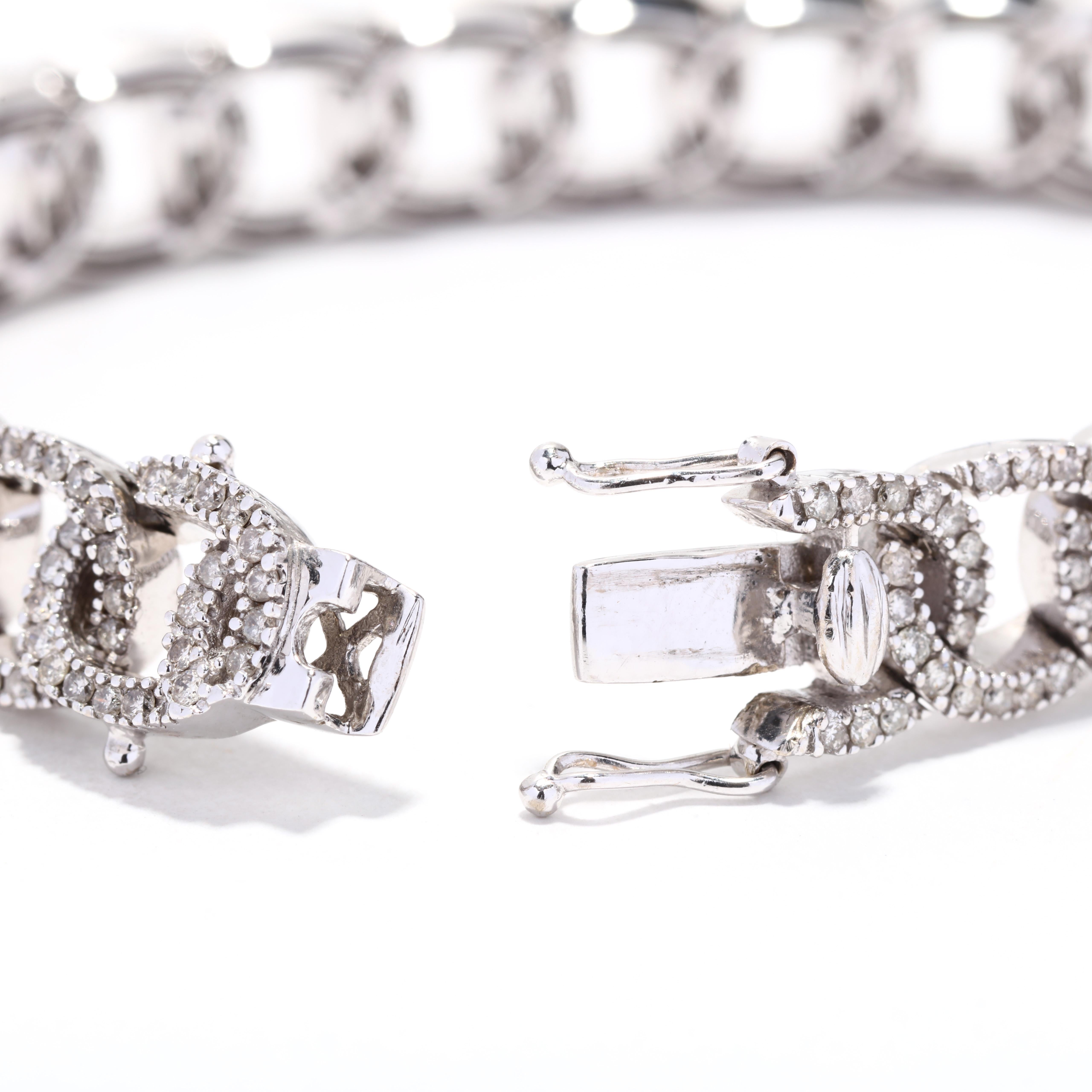 Women's or Men's 4.13ctw Fancy Diamond Link Bracelet, 14K White Gold, Length 7 Inches, Statement For Sale