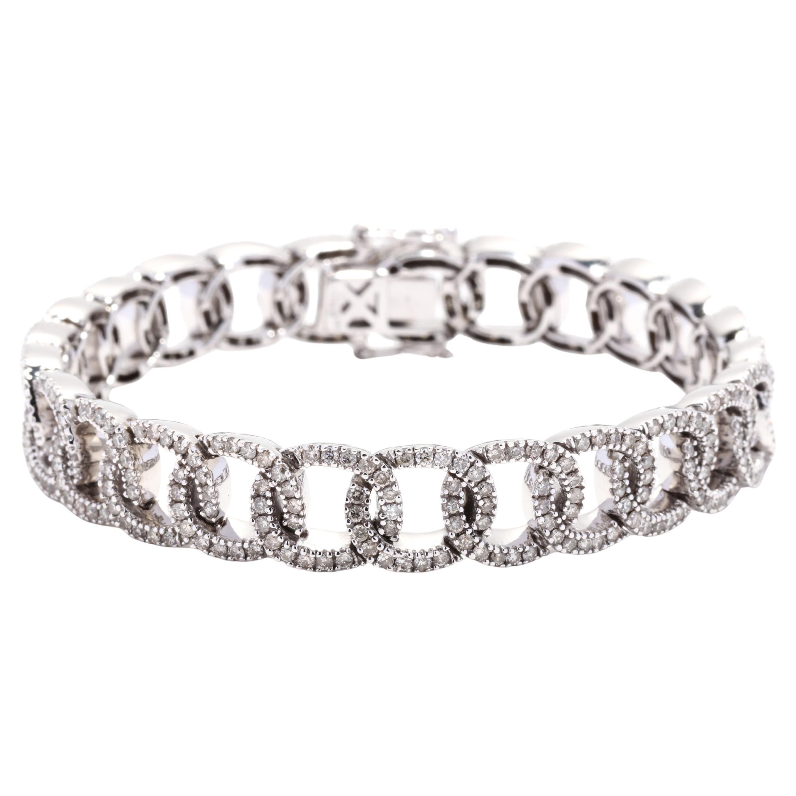 Bracciale a maglie con diamanti fantasia da 4,13 carati, oro bianco 14K, lunghezza 7 pollici, dichiarazione
