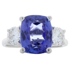 4.14 Carat Cushion Cut Tanzanite and Diamond White Gold Cocktail Ring