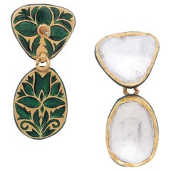 4.14 Carat Diamond Earring Handcrafted in 18 Karat Gold with Intricate Enamel