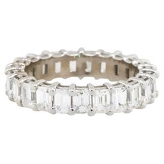 4.14 Carat Emerald Cut Diamond Eternity Band Ring 18 Karat in Stock