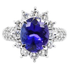 Used 4.14 Carat Natural Oval-Cut Tanzanite and Diamond Cocktail Ring Set in Platinum