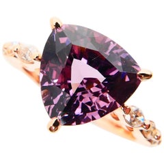 4.14 Carat Pinkish Purple Trillion Cut Spinel & Diamond Cocktail Ring, Rose Gold